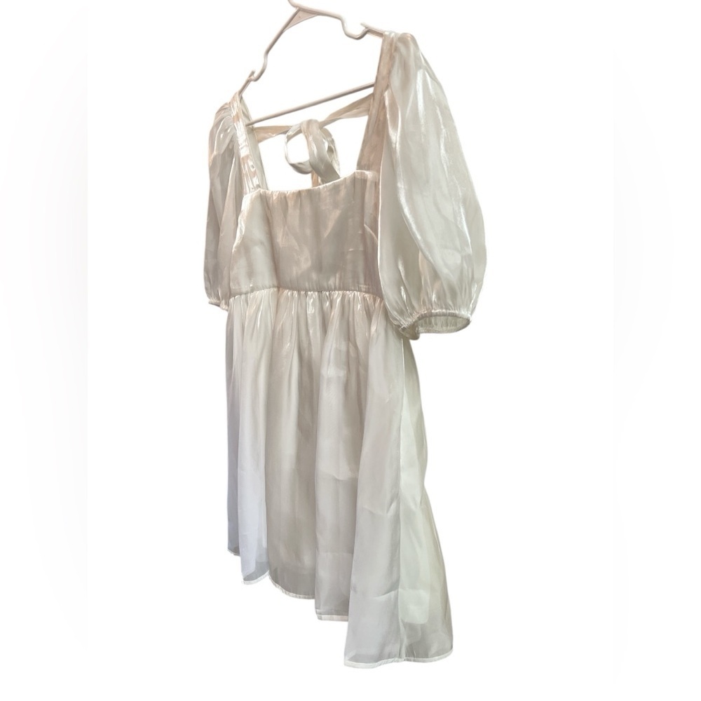 Baevely white satin shiny mini short sleeve dress - Picture 4 of 6